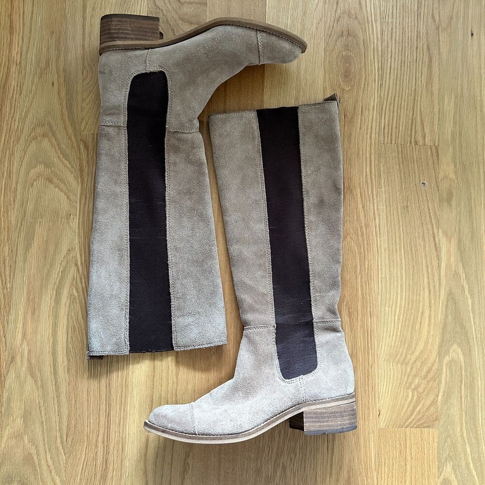 BCBGeneration Judie Riding Boots Suede Sz 7 Earth Tones Neutrals Elastic